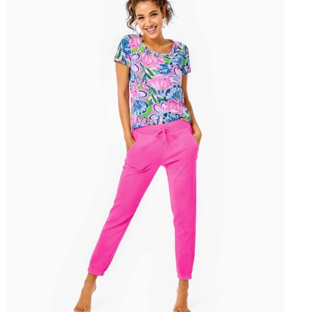Lilly Pulitzer Mallie Knit Pants Mid Rise Tapered Pull-On Cotton Pink Size XS